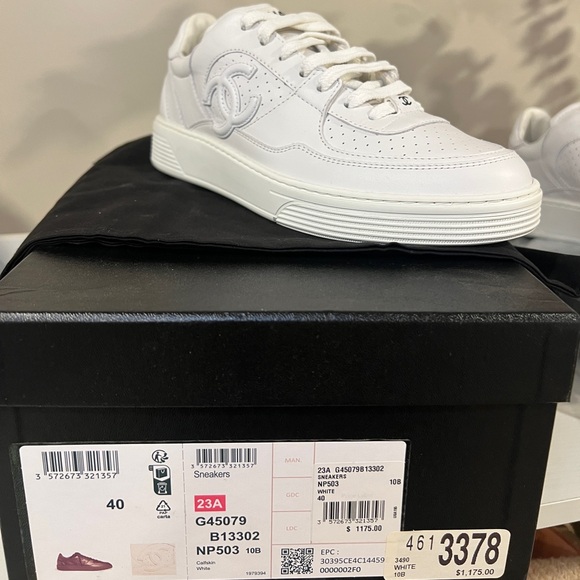 CHANEL Shoes - CHANEL White Logo Sneakers